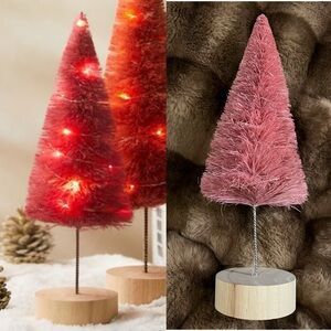 Anthropologie Terrain Lighted Bottle Brush Tree in Pink Mauve Christmas Holiday